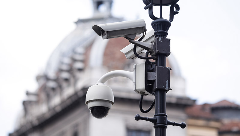 Surveillance cameras on light post